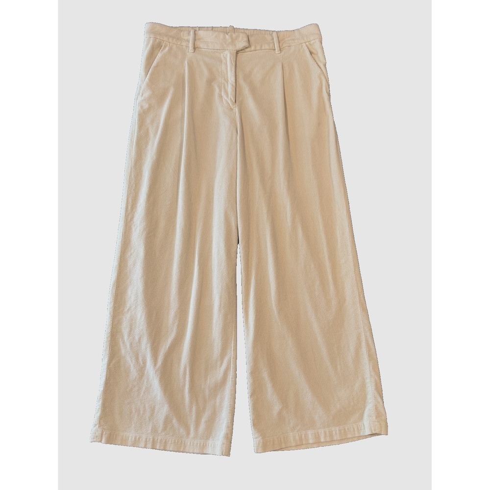 American Eagle Wide Leg Pleated Corduroy Trouser Pants Womens 14 High Rise Ivory